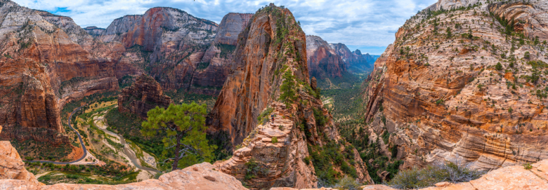 Panoramic of Zion Canyon seen from the Angels Landing Trail